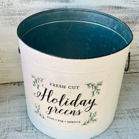 *Holiday Greens Distressed Metal Pails, Set of 2 - Picture 3 of 14
